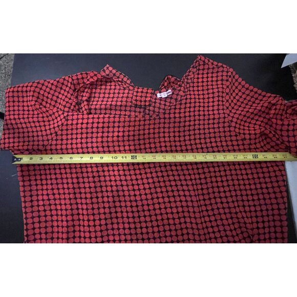 Bongo Plus 3X Red Black Dots Back Bow Sheer Blouse Office Travel Artsy Top - Picture 7 of 10